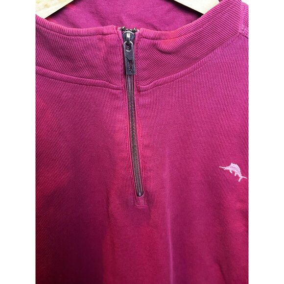 Tommy Bahama  Cotton Maroon 1/4 zip Pullover Ribbed Fabric Contrast Stitching XL - Picture 7 of 14